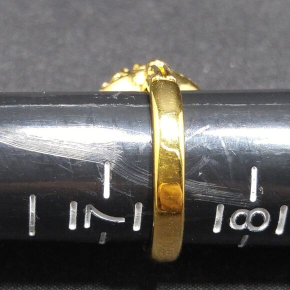 Gold Faceted Rhinestone Fashion Statement Ring, Dog-toothed Prongs, Size 7 1/4 - Picture 5 of 7